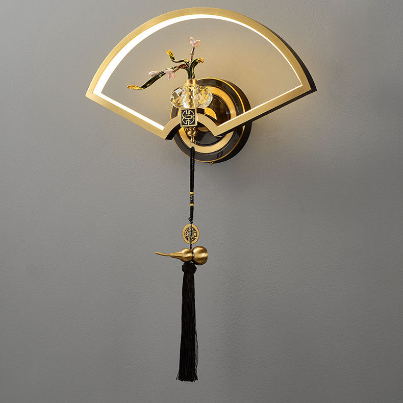 Lámpara de aplique de pared LED de acrílico de magnesio y cobre acanalado chino tradicional para dormitorio 