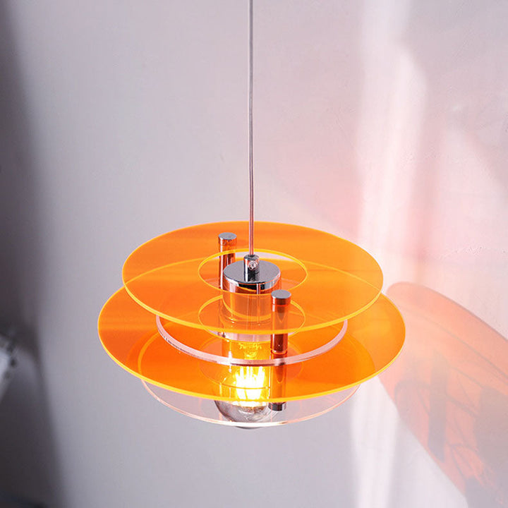 Lustre suspendu moderne minimaliste rond en acrylique avec matériel en forme de soucoupe volante à 1 lumière pour salon 