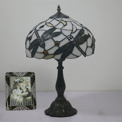 Vintage Tiffany Resin Animal Dragonfly Stained Glass 1-Light Table Lamp