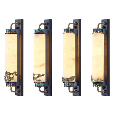 Moderne chinesische Marmorsäule Messing LED Wandleuchte 