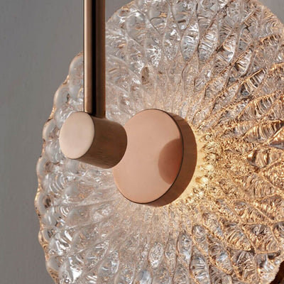 Französische leichte Luxus-Kupfer-Wasser-Muster-Glas-Runde-LED-Wandleuchte 