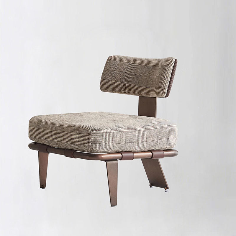 Cojín rectangular moderno de lujo de algodón y lino, cuero sintético tipo silla de montar y respaldo decorativo de acero inoxidable para silla de acento de sala de estar 