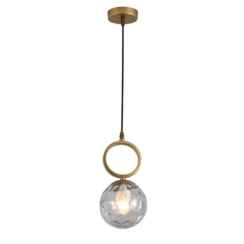 Lámpara colgante de una luz con anillo de bola de hierro de vidrio nórdico contemporáneo para mesita de noche 