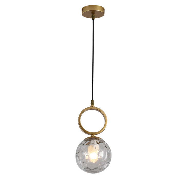Lámpara colgante de una luz con anillo de bola de hierro de vidrio nórdico contemporáneo para mesita de noche 