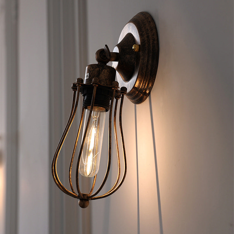 Lámpara de Aplique de Pared de 1 Luz de Jaula de Hierro Vintage Tradicional para Sala de Estar 