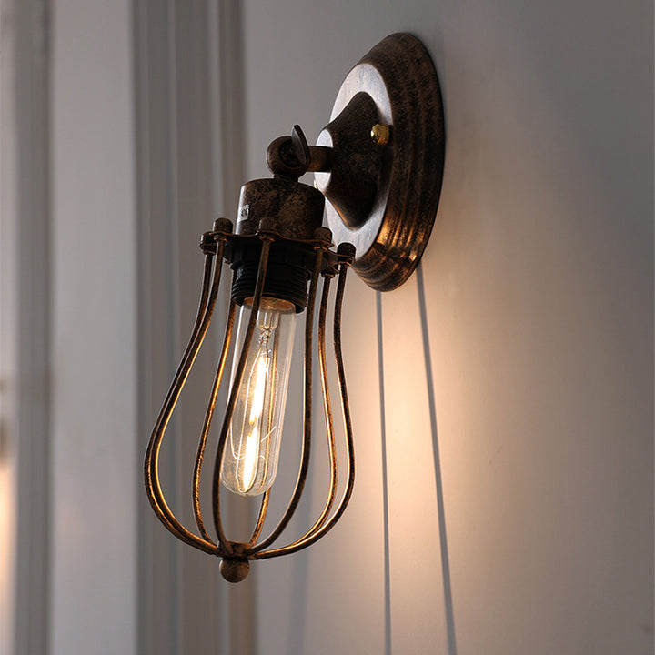 Lámpara de Aplique de Pared de 1 Luz de Jaula de Hierro Vintage Tradicional para Sala de Estar 