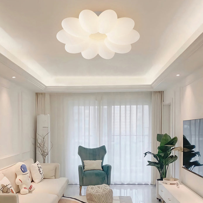 Zeitgenössische kreative florale Eisen PVC LED Semi-Flush Mount Deckenleuchte für Wohnzimmer 