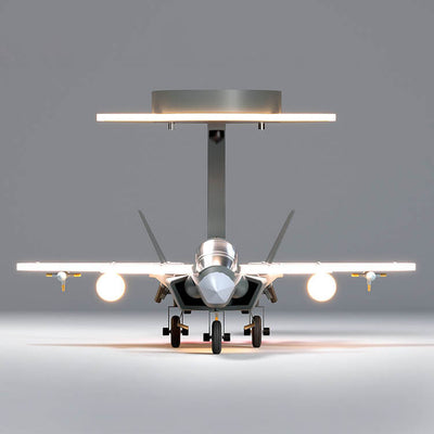 Contemporary Creative Hardware Resin Children's Aircraft LED Semi-Flush Mount Ceiling Light For Bedroom