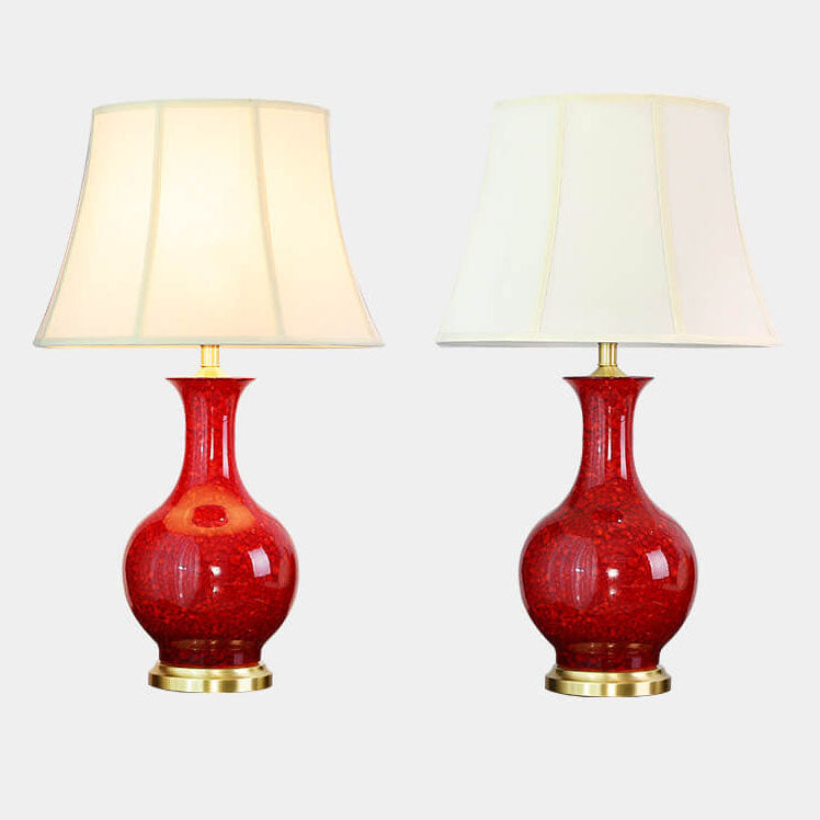Lampe de table à 1 lumière avec abat-jour en tissu céramique émaillé vintage chinois 