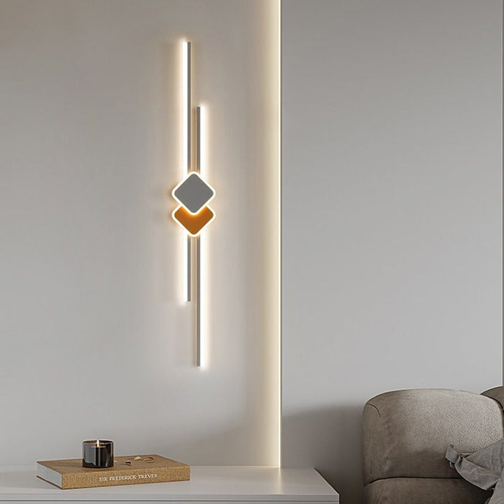 Applique murale LED en fer, aluminium et acrylique à bande longue et rhombus minimaliste moderne pour salon 