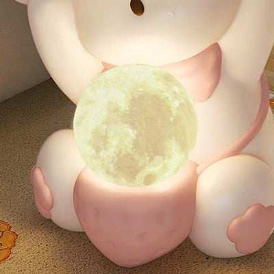 Moderner Art Deco Kinderhasen-Rundteller Rechteckige Schublade Harz Holz Emaille Nachttisch mit 1 Schublade und LED-Licht für das Schlafzimmer 