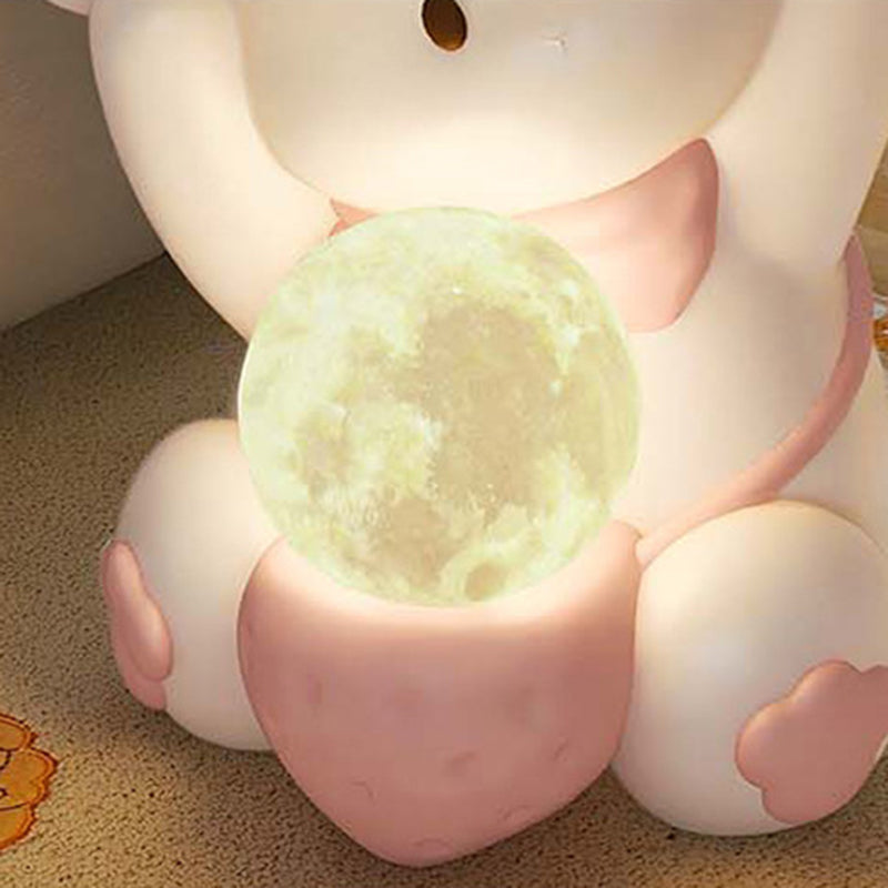 Moderner Art Deco Kinderhasen-Rundteller Rechteckige Schublade Harz Holz Emaille Nachttisch mit 1 Schublade und LED-Licht für das Schlafzimmer 
