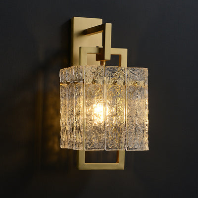 Modern Light Luxury Textured Crystal Brass Square 1-Light Wall Sconce Lamp