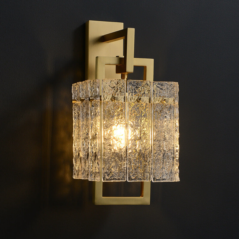 Modern Light Luxury Textured Crystal Brass Square 1-Light Wall Sconce Lamp