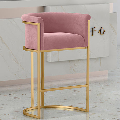 Tabouret de bar contemporain nordique carré à demi-rond en velours et fer avec dossier et accoudoirs pour salle à manger 