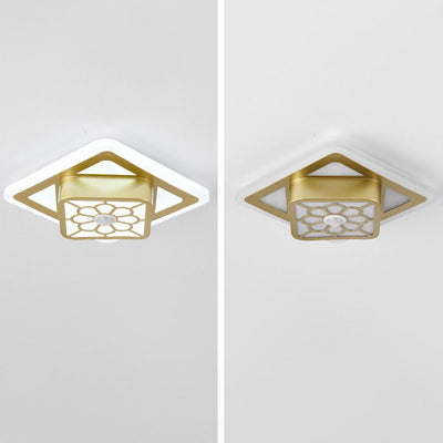 Modern Luxury Floral Square Geometry LED Flush Mount Ceiling Light