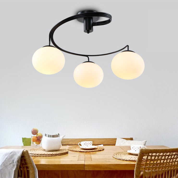 Moderne minimalistische geschwungene Linie ovale Eisenglas 3/5 Licht Halbbündige Deckenleuchte für Wohnzimmer 