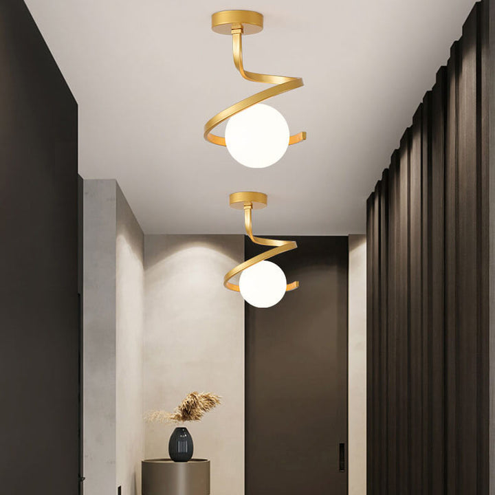 Lustre de plafond semi-encastré moderne créatif minimaliste en fer et verre avec une sphère et une lumière 