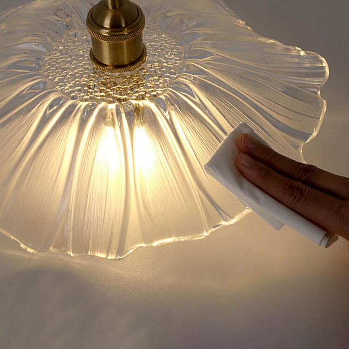 Moderne Luxus Messing Glas Blumenförmige 1-Licht Semi-Flush-Montage Deckenleuchte 