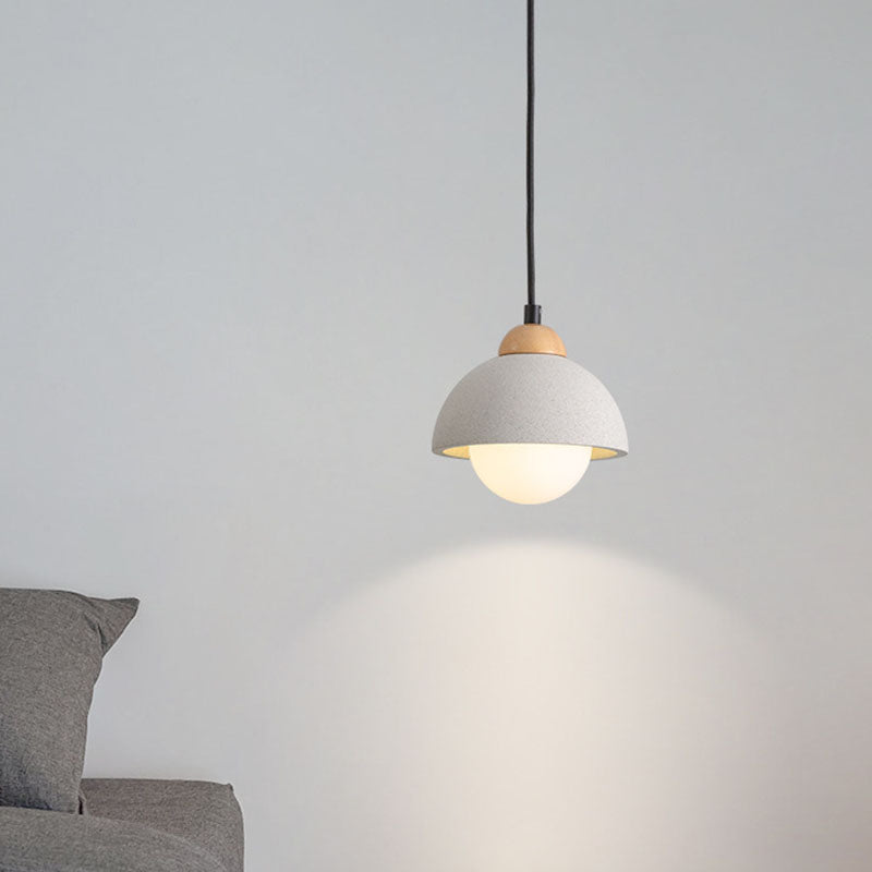 Contemporary Scandinavian Cement Dome Glass Shade 1-Light Pendant Light For Bedroom