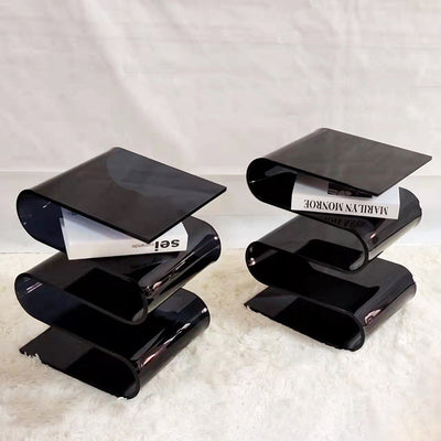 Modern Minimalist Square Curved Acrylic End Table 5-Tier For Living Room