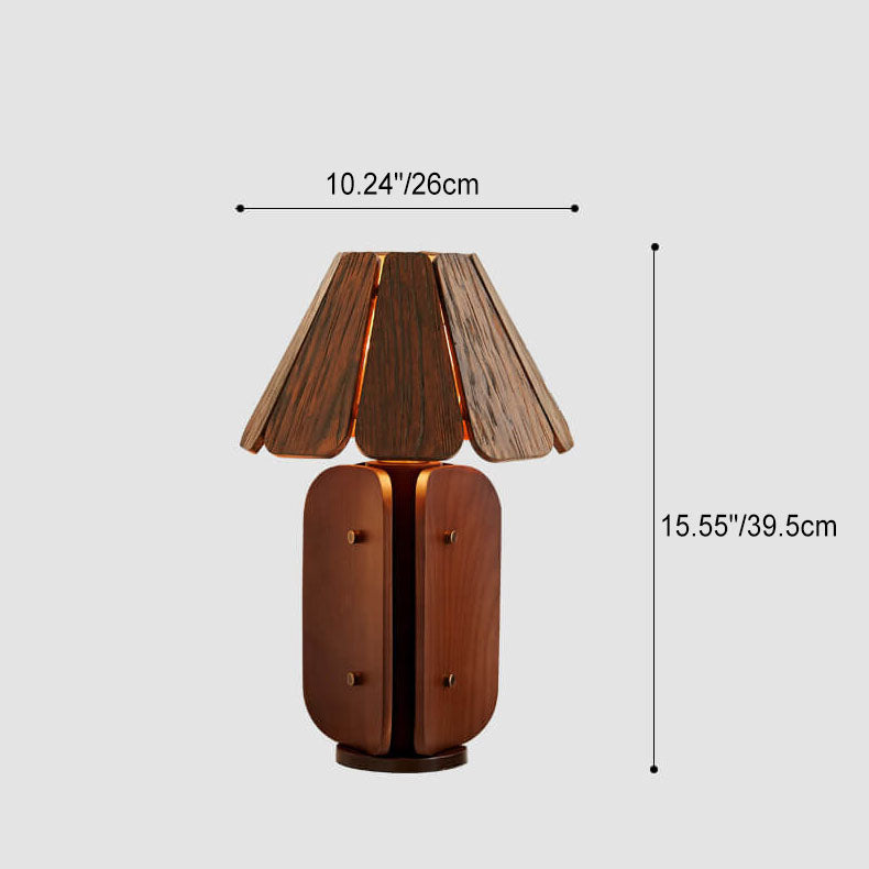 Japanese Wabi-Sabi Style Umbrella-Shaped Wood Brass Base 1-Light Table Lamp