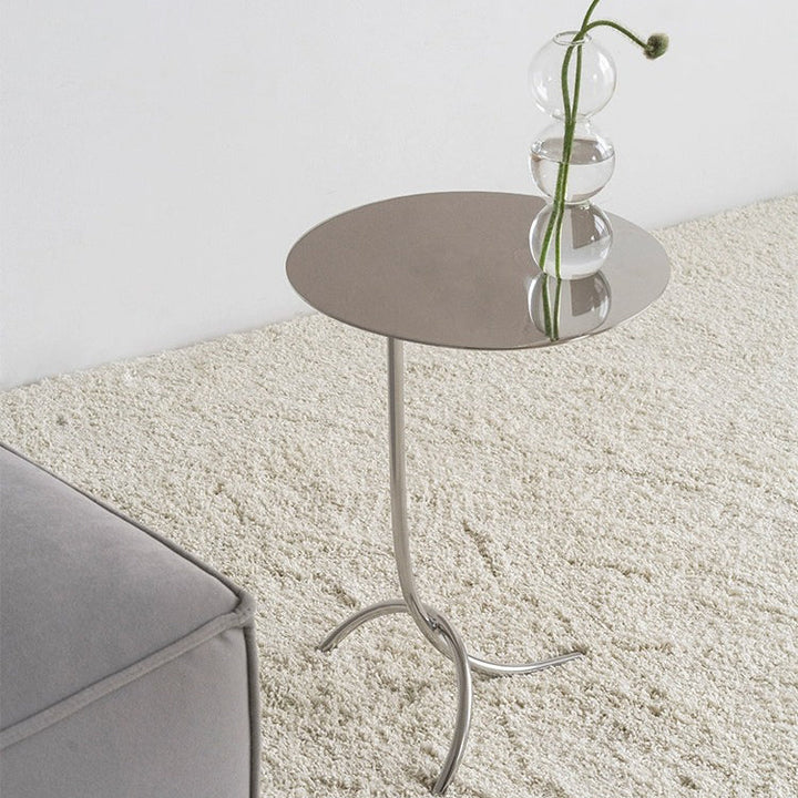 Table basse ronde minimaliste moderne en acier inoxydable en forme de J pour salon 
