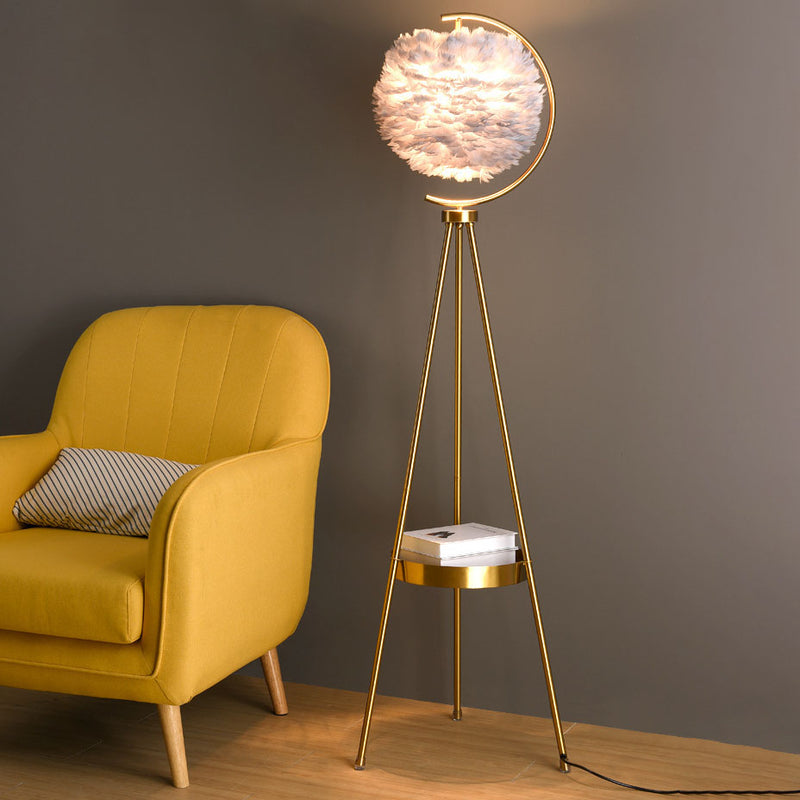 Contemporary Creative Iron Feather Tripod 1-Light Standing Floor Lamp For Bedroom