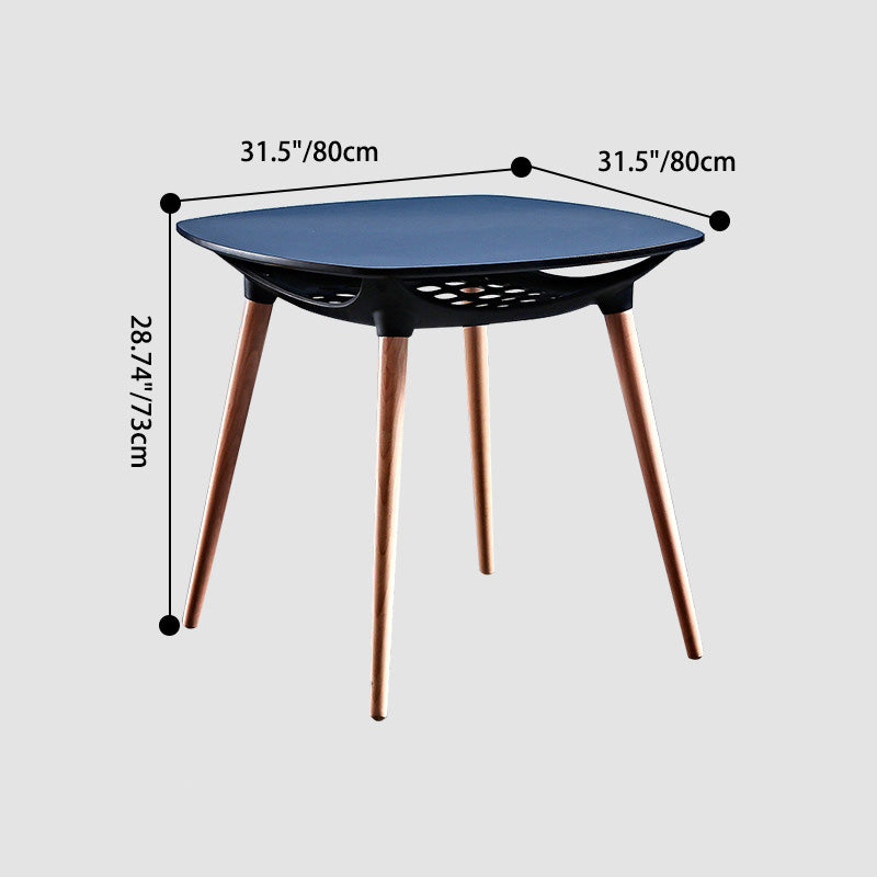 Table à manger contemporaine à coins ronds en verre carré avec pieds en bois massif pour salle à manger 