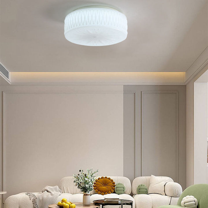 Contemporary Simplicity Cylindrical Engraved Iron Glass LED Flush Mount Ceiling Light For Living Room