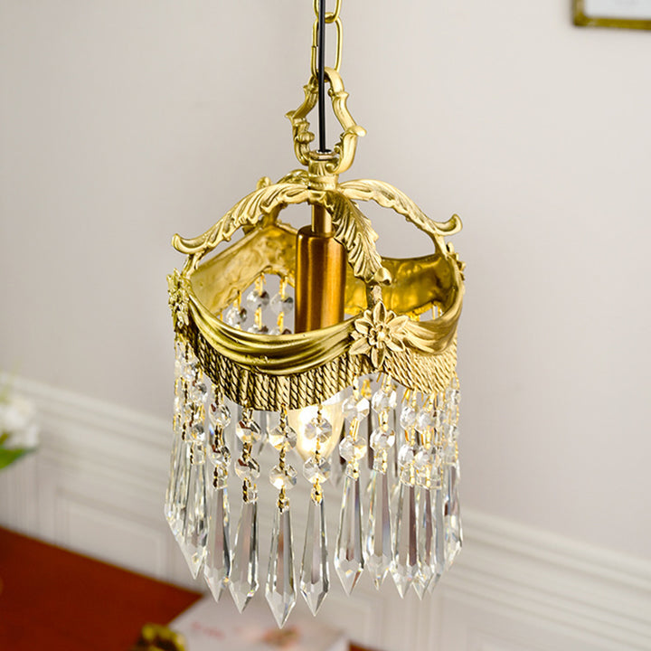 Vintage Luxus Kristall Kupfer Quaste 1-Licht Pendelleuchte