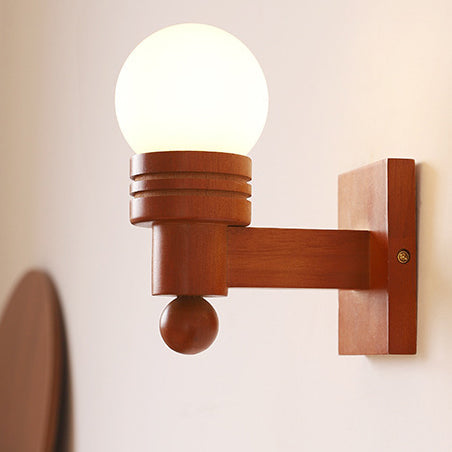 Traditionelle Vintage Holz Balken Glas Ball Schatten 1-Licht Wand Leuchte Lampe für Wohnzimmer 