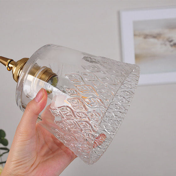 Traditional Vintage Floral Glass Cone Brass 1-Light Pendant Light For Living Room