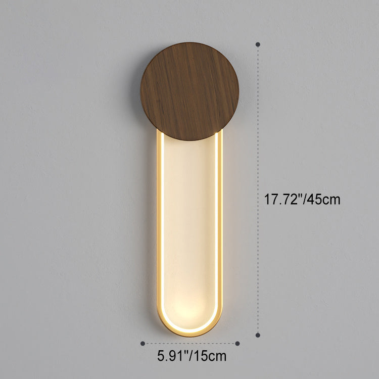 Moderne minimalistische runde ovale Holzmaserung Eisen LED Wandleuchte Lampe für Wohnzimmer 