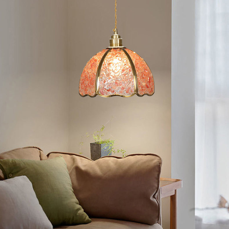 Lámpara colgante moderna de arte deco de media esfera de cobre con cristal de 1 luz para comedor 
