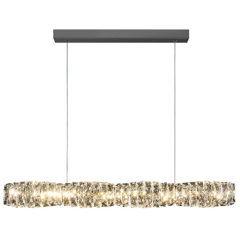 Lustre suspendu moderne en acier inoxydable avec bande de cristal LED pour salle à manger 