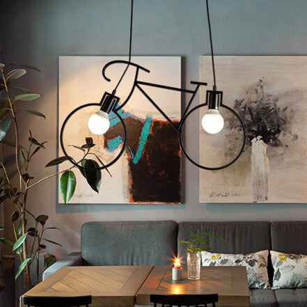 Contemporary Creative Bicycle Shape Iron 2-Light Kids Chandelier For Living Room &amp; Bedroom