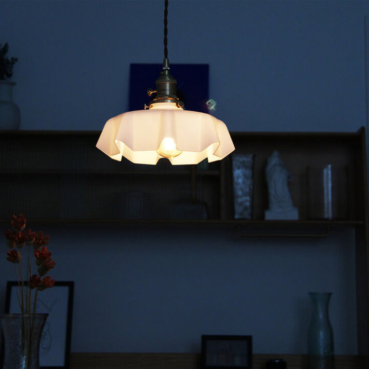 Lámpara colgante de 1 luz con forma de flor de vidrio tradicional francesa para sala de estar 
