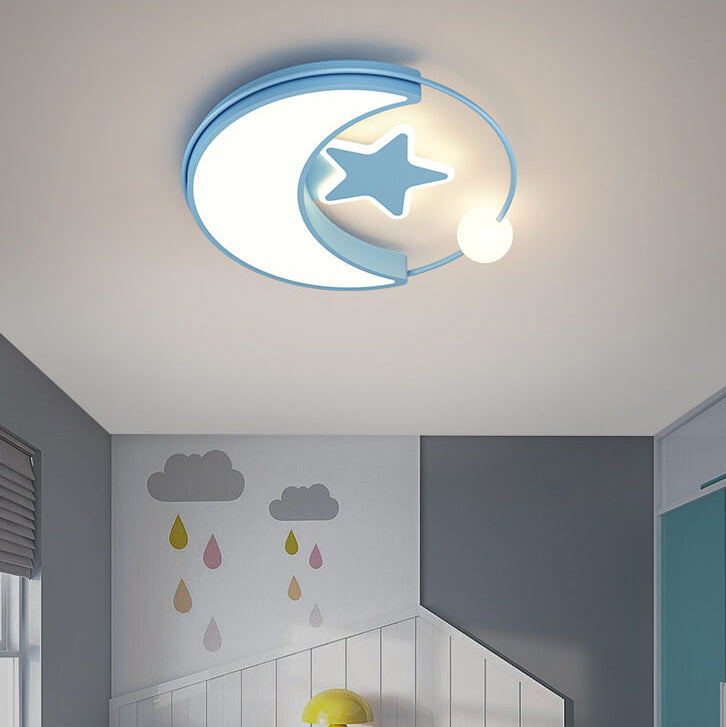 Zeitgenössische kreative Mond-Stern-Eisen-Acryl-LED-Deckenleuchte für das Schlafzimmer 