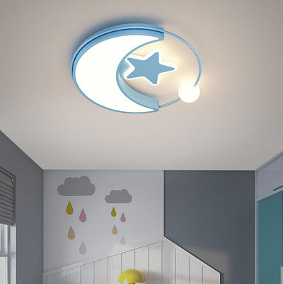 Contemporary Creative Moon Star Iron Acrylic LED Flush Mount Ceiling Light For Bedroom