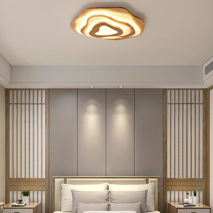 Luz de techo LED de montaje empotrado con diseño ondulado de grano de madera Zen chino tradicional para sala de estar 