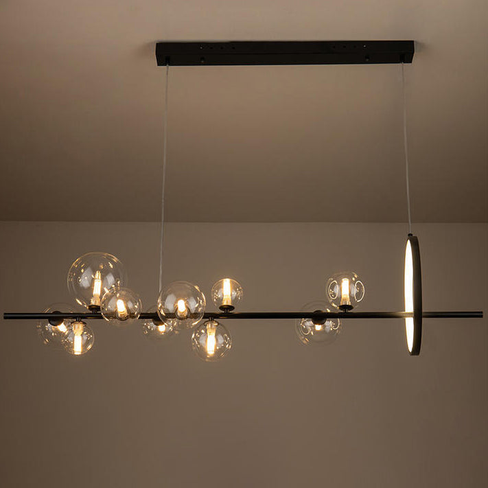 Lustre contemporain scandinave en fer et verre rond sphérique 7/10 lumières pour salle à manger 