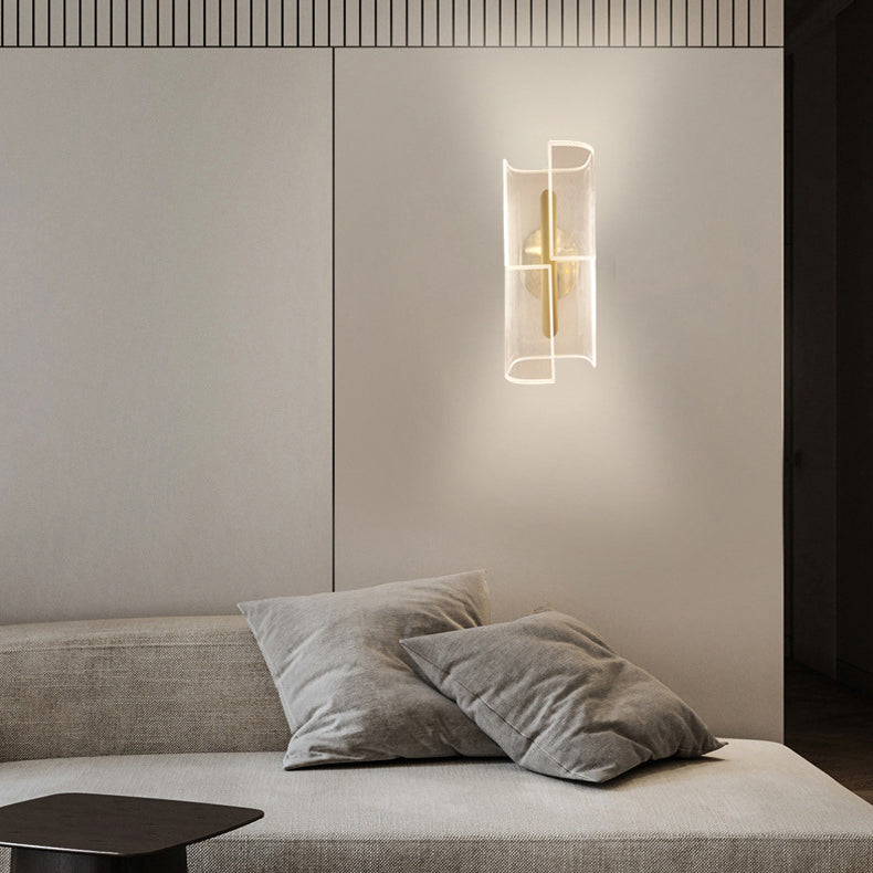 Lámpara de aplique de pared LED de lujo moderno de hierro acrílico con columna esqueletonizada y línea de rombos para pasillo 