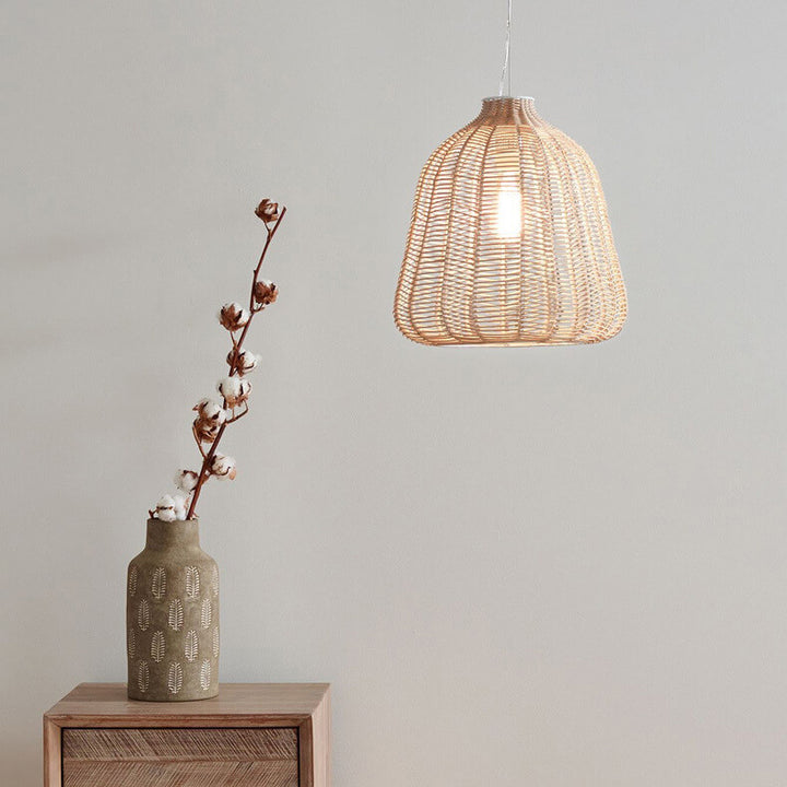 Zeitgenössische skandinavische Rattan-Webkunst, handgefertigte Beschläge, ovale 1-Licht-Pendelleuchte für das Wohnzimmer 