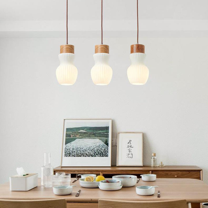 Abat-jour en verre nervuré en bois traditionnel japonais 1/3 lumière lustre pour îlot pour salon 