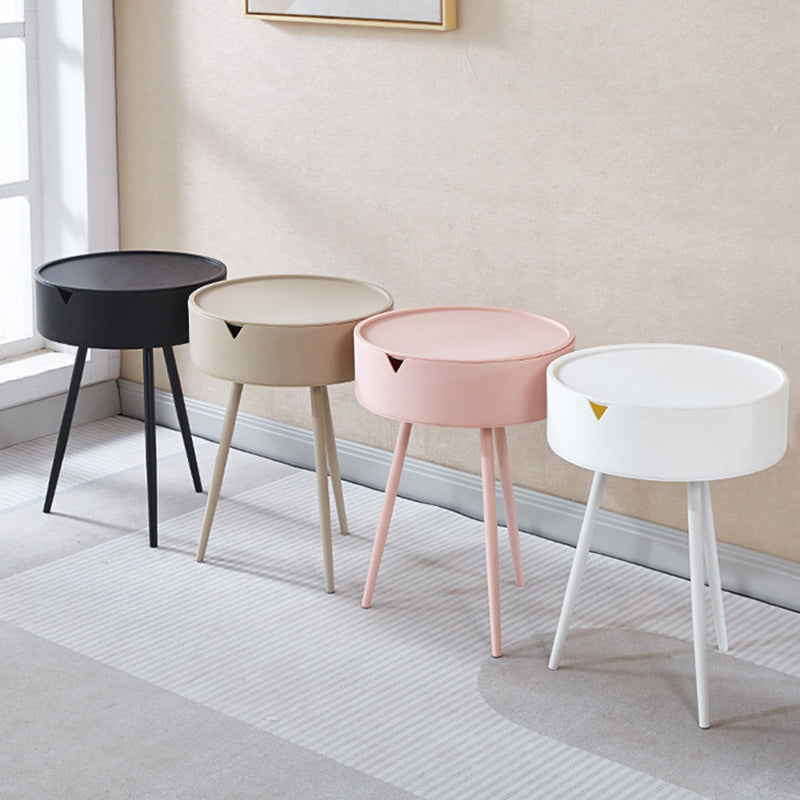 Modern Minimalist Round Tripod PP Plastic Iron Nightstand 1-Storage For Bedroom