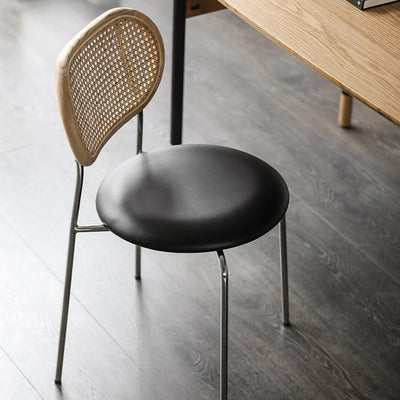 Contemporary Nordic Round PU Leather Wood Rattan Chair Backrest For Living Room