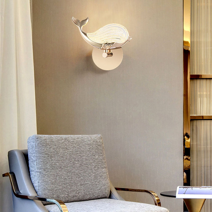 Applique murale LED en forme de baleine en aluminium, lumière nordique créative de luxe, lampe 