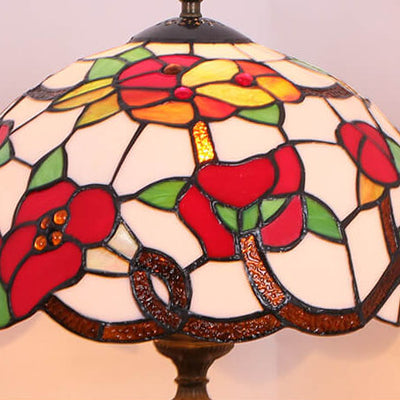 Tiffany Trumpet Flower Stained Glass Dome 1-Light Table Lamp