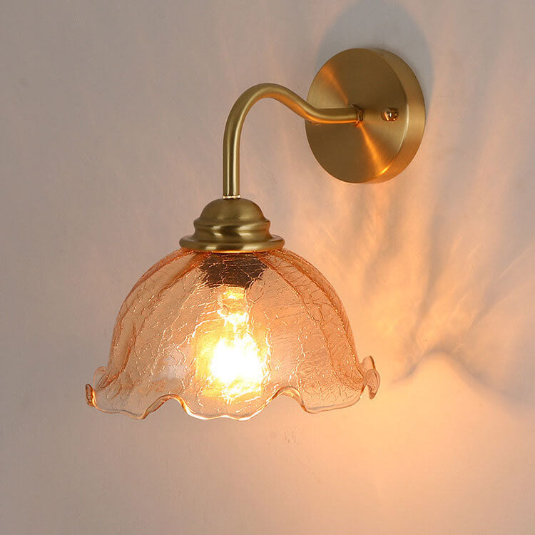 Modern Creative Flower Glass Copper 1-Light Wall Sconce Lamp